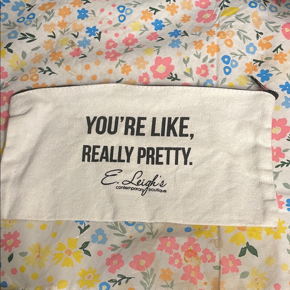 Floral Print Pouch with Quote